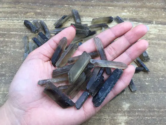 Smoky Quartz Crystal Points Rock Smokey Quartz Stick Beads Loose Gemstone Spike Beads Raw Crystal Stick Beads Supply 100g Bag