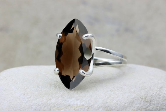 Smoky Quartz Ring · Long Prong Ring · Gemstone Ring · Silver Ring · Brown Ring · Cocktail Ring · Statement Ring In Silver · Long Gem Rings