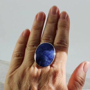 Shop Sodalite Rings! Big Blue Sodalite ring natural Stone set on 925e silver, well made great quality Sodalite stone amazing color with a great solid light bezel | Natural genuine Sodalite rings, simple unique handcrafted gemstone rings. #rings #jewelry #shopping #gift #handmade #fashion #style #affiliate #ad