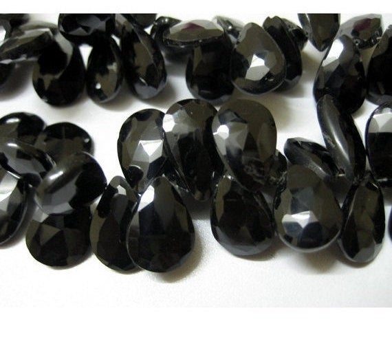 8x13mm To 9x17mm Black Spinel Faceted Pear Beads, Black Spinel Gemstone Briolettes, Black Spinel Pear For Jewelry (3.5in To 7in Options)