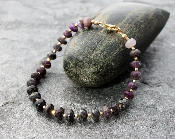 Sugilite Bracelet With Gold Accents, 7.25" Wrist