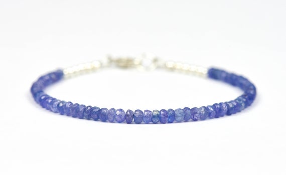 Tanzanite Bracelet, Purple Gemstone Delicate Bracelet, Lavender Beads