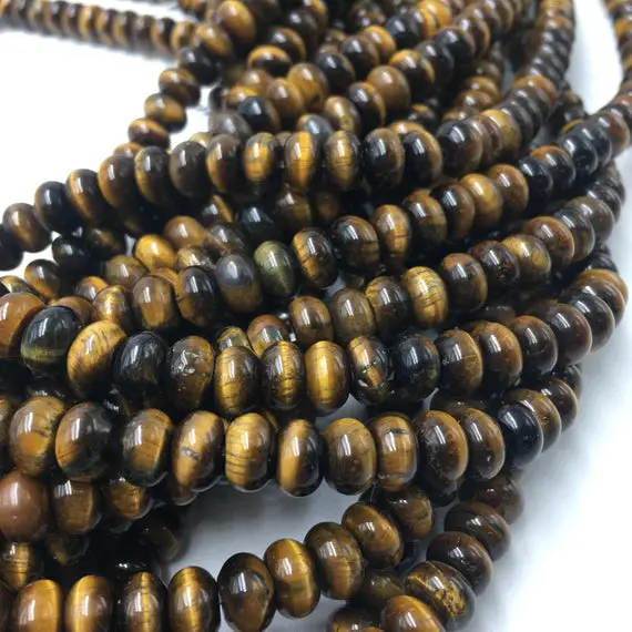Natural Yellow Tiger Eye Smooth Rondelle Beads Size 4x6mm 5x8mm 15.5" Strand