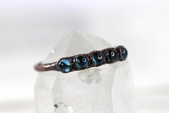 London Blue Topaz Ring - Yellow Gold - Multi Stone Stacking Ring - Copper Jewelry