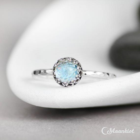 Sterling Silver Blue Topaz Ring, Dainty Promise Ring, December Birthstone, Silver Blue Topaz Stacking Ring | Moonkist Designs