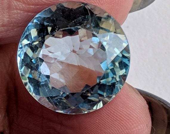 14mm Blue Topaz Round Cut Stone, Natural Blue Topaz Brilliant Cut Stone, Loose Blue Topaz Pointed Back Stone, Topaz Solitaire For Ring