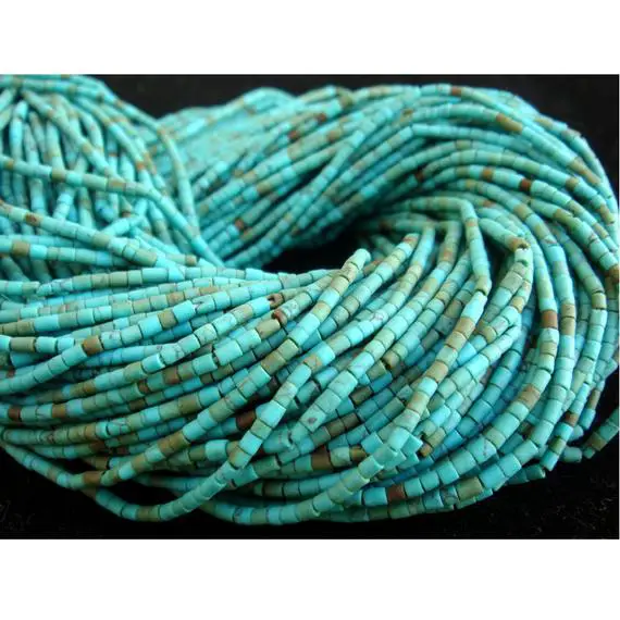 1.5-2.5mm Afghanistan Turquoise Beads, 12 Inches Blue Colored Turquoise Tube Rondelles For Jewelry (1strand To 10strands Options)