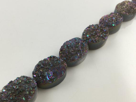 10pcs Oval Druzy Agate Beads Cabochon Titanium Druzy Drusy Beads 15mm X 20mm Oval Gemstone Rough Beads