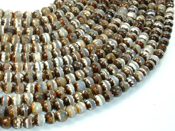 Tibetan Agate Beads, Brown, 6 Mm Faceted Round Beads, 13 Inch, Full Strand, Approx 61 Brads, Hole 1mm (122025048)
