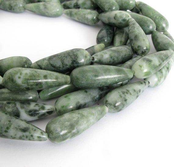 28mm Tree Agate Beads, 28mm Green Teardrop Beads, Green And White  Gemstone Beads, 28mm Teardrop Beads, Aga233