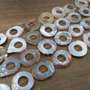 Shop Agate Bead Shapes! Flat Agate Slice Beads Polished Agate Annulus Beads Freeform Agate  Gemstone Beads Center Drilled Agate Supplies 25-42*29-45mm 15.5" strand | Natural genuine other-shape Agate beads for beading and jewelry making.  #jewelry #beads #beadedjewelry #diyjewelry #jewelrymaking #beadstore #beading #affiliate #ad