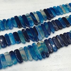 Shop Agate Bead Shapes! Polished Blue Agate Slice Beads Stick beads Graduated Top Drilled Natural Agate Gemstone Slice Stick beads 15.5" full strand | Natural genuine other-shape Agate beads for beading and jewelry making.  #jewelry #beads #beadedjewelry #diyjewelry #jewelrymaking #beadstore #beading #affiliate #ad
