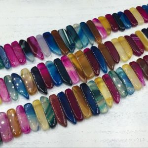 Shop Agate Bead Shapes! Polished Multi Color Agate Slice Beads Mixe Color Agate Points Slices Sticks Top Drilled Graduated Natural Agate Gemstone 15.5" full strand | Natural genuine other-shape Agate beads for beading and jewelry making.  #jewelry #beads #beadedjewelry #diyjewelry #jewelrymaking #beadstore #beading #affiliate #ad