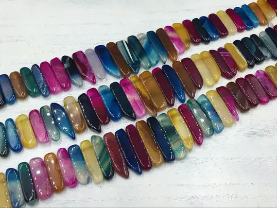 Polished Multi Color Agate Slice Beads Mixe Color Agate Points Slices Sticks Top Drilled Graduated Natural Agate Gemstone 15.5" Full Strand