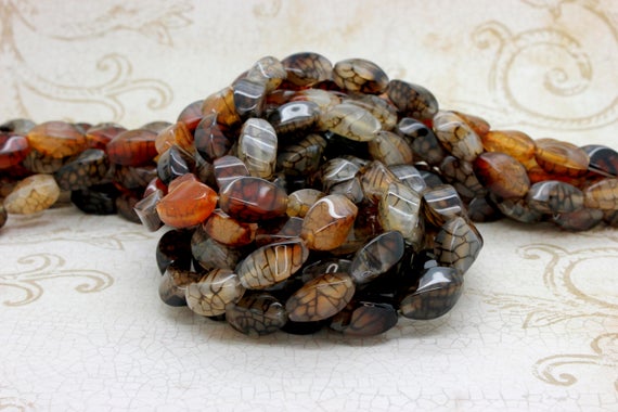 Spider Web Agate Beads, Natural Spider Web Agate Twisted Puffed Oval Polisehd Gemstone Beads Bead - Pswa05