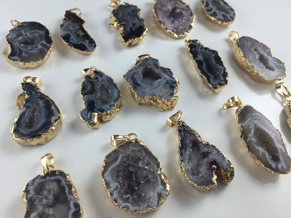 Wholesale Agate Druzy Pendant Agate Slice Druzy Geode Pendant Agate Drusy Pendant 24k Gold Agate Pendant 1piece