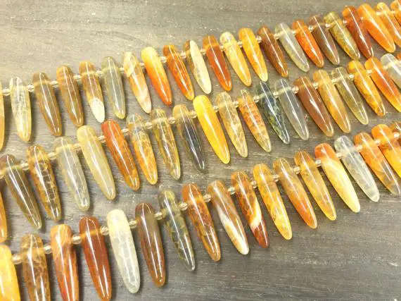 Yellow Agate Pendant Beads Agate Beads Spike Bullet Beads Stick Beads Top Drilled Average Size Beads Supplies 7-9x33-36mm 15.5" Full Strand