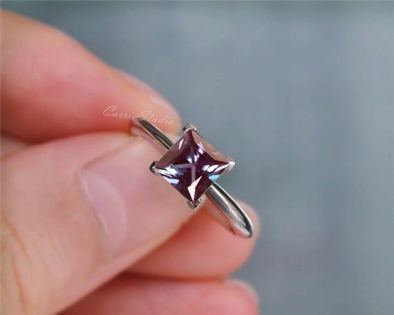 Classic  Princess Cut Alexandrite Ring Alexandrite Engagement Ring Wedding Ring Anniversary Ring Promise Ring