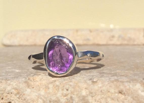 Raw Amethyst Silver Gemstone Ring, February Birthstone Ring, Healing Crystal Jewellery