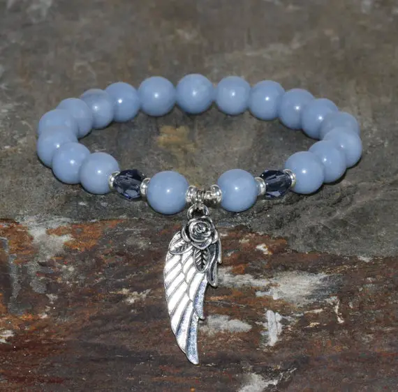Angelite Bracelet. Conscious Contact With Angels, Spirit Guides. Enhances Perception And Telepathy. Thyroid Bracelet. Psychic Channelling.