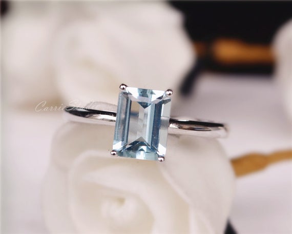 Natural Aquamarine Ring Solid 14k Gold Aquamarine Engagement Ring Wedding Ring Anniversary Ring Promise Ring