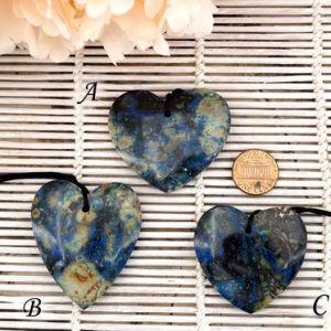 Shop Azurite Bead Shapes! Azurite heart shape pendants 43.5-50mm(ETP00324) Rare/Unique jewelry/Vintage jewelry/Gemstone pendants | Natural genuine other-shape Azurite beads for beading and jewelry making.  #jewelry #beads #beadedjewelry #diyjewelry #jewelrymaking #beadstore #beading #affiliate #ad