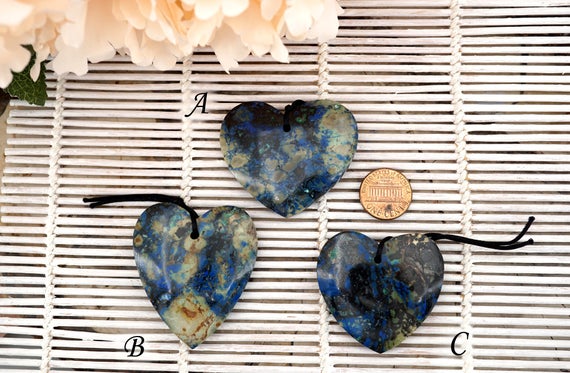 Azurite Heart Shape Pendants 43.5-50mm(etp00324) Rare/unique Jewelry/vintage Jewelry/gemstone Pendants