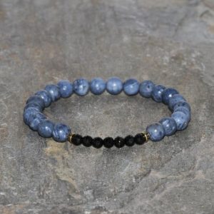 Blue Coral and Black Tourmaline Bracelet Handmade 6mm Blue Coral Beaded Gemstone Bracelet 4mm Faceted Black Tourmaline Old Gold Charms | Natural genuine Array bracelets. Buy crystal jewelry, handmade handcrafted artisan jewelry for women.  Unique handmade gift ideas. #jewelry #beadedbracelets #beadedjewelry #gift #shopping #handmadejewelry #fashion #style #product #bracelets #affiliate #ad