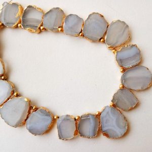 Shop Blue Lace Agate Bead Shapes! 12.5-16.5mm Blue Lace Agate Slice Beads, Electroplated Lace Agate Beads, Lace Agate Necklace, Natural Lace Agate Slices 7 Inches – PDG157 | Natural genuine other-shape Blue Lace Agate beads for beading and jewelry making.  #jewelry #beads #beadedjewelry #diyjewelry #jewelrymaking #beadstore #beading #affiliate #ad
