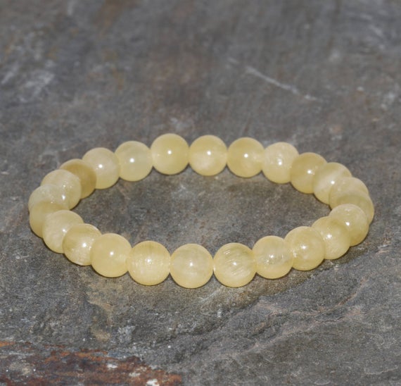 8mm Yellow Calcite Bracelet, Calcite Wrist Mala Beads, Yellow Calcite Jewelry, Chakra Bracelet, Yellow Bead Bracelet, Healing Calcite Mala