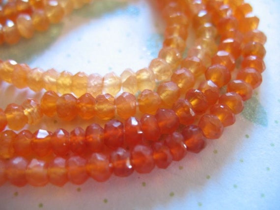 1/2 Strand / Carnelian Rondelles Gemstone Beads, Luxe Aaa, 3-3.5 Mm, Shaded, Light Medium Dark Orange, July Birthstone Wholesale Beads