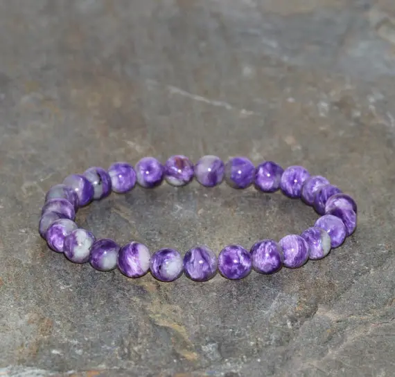Charoite Beaded Bracelet 6mm Gemstone Bracelet Natural Charoite Wrist Mala Beads Charoite Jewelry Purple Bracelet Gift Bracelet