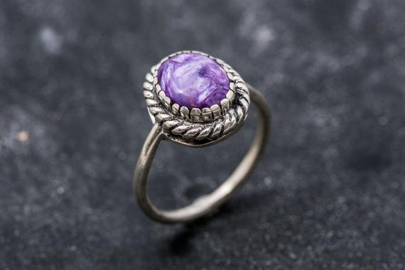 Vintage Ring, Charoite Ring, Natural Charoite, Purple Ring, Scorpio Birthstone, Purple Charoite Ring, Unique Ring, Silver Ring, Charoite
