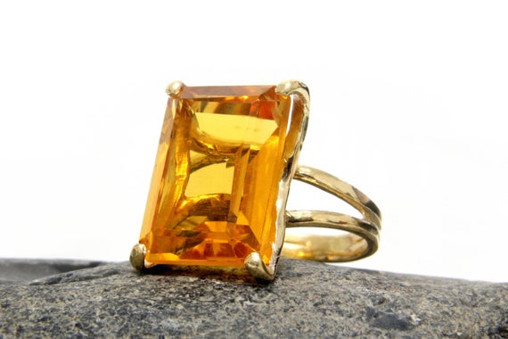 Gold Ring · Citrine Ring · November Birthstone Ring · Rectangle Cocktail Ring · Gold Statement Ring · Promise Ring