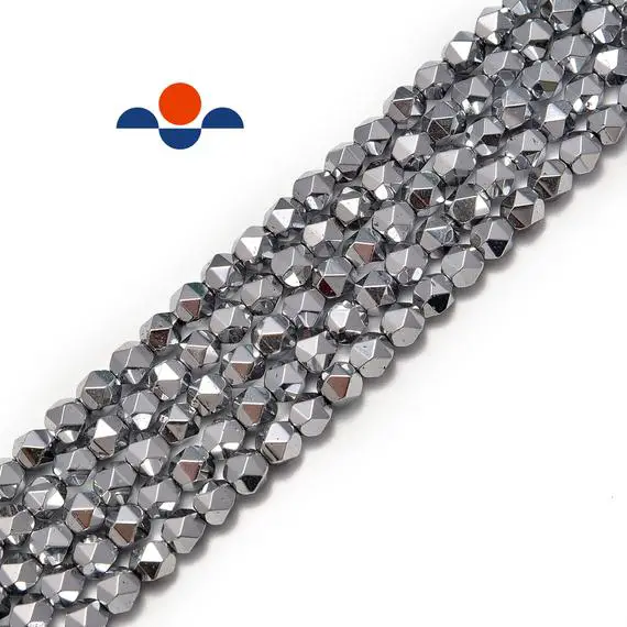 Silver Plated Hematite Star Cut Nugget Beads 8mm 15.5" Strand