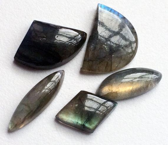 22-29mm Labradorite Plain Flat Back Cabochons, 4 Pcs Labradorite Cabochons Plain Mix Shape Lot Cabochons For Jewelry - Ksn87