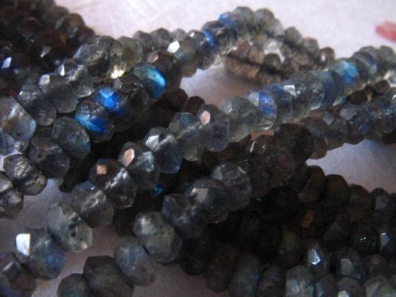 Labradorite Rondelles Beads, Luxe Aaa, Full Strand, 3.5-4 Mm, Dark Gray ..superb Flashes Of Blue Something Blue Gray Grey True