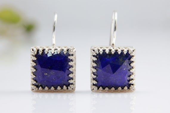 Lapis Lazuli Earrings · Square Gemstone Earrings · Stud Earrings · Silver Post Earrings · Silver Earrings · Stone Earrings