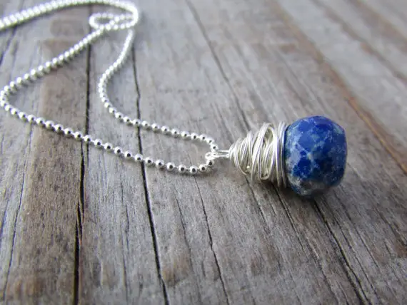 Lapis Necklace, Wire Wrapped Pendant, Lapis Solitaire, Petite Necklace
