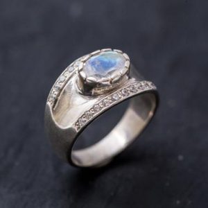 Shop Moonstone Rings! Rainbow Moonstone Ring, Natural Moonstone Ring, June Birthstone, Antique Moonstone Ring, Wide Silver Band, Thick Vintage Ring, Adina Stone | Natural genuine Moonstone rings, simple unique handcrafted gemstone rings. #rings #jewelry #shopping #gift #handmade #fashion #style #affiliate #ad