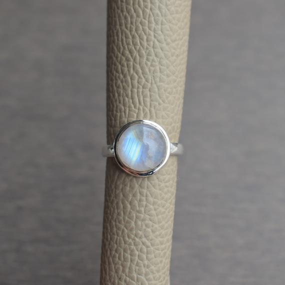 Natural Rainbow Moonstone Ring-blue Fire Moonstone Ring-handmade Silver Ring-925 Sterling Silver-round Moonstone-gift For Her-promise Ring