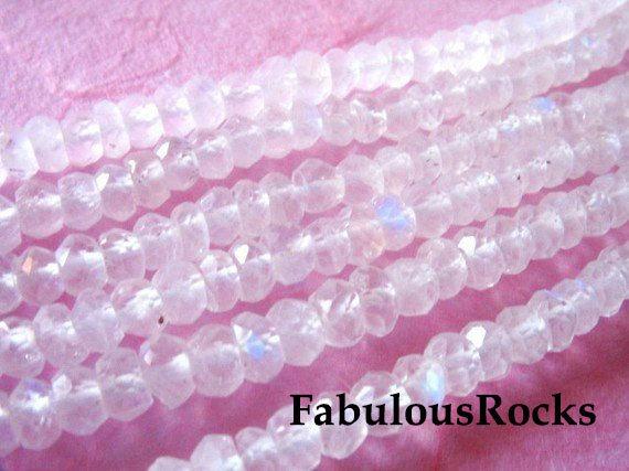 Moonstone Rondelles Beads, Luxe Aaa, 1/2 Strand, 3-4 Mm, Super Blue Flashes  / June Birthstone Gemstone True Brides Bridal Solo