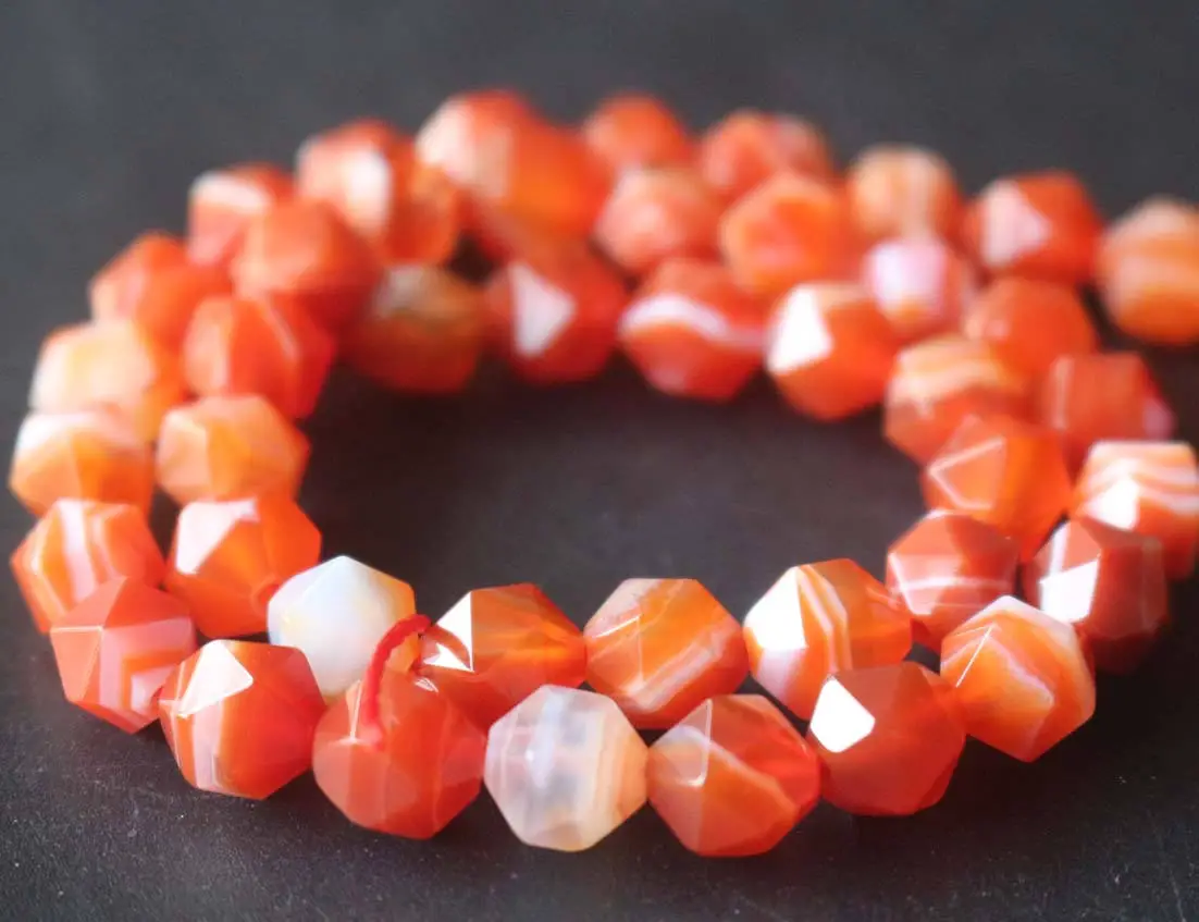 Natural Faceted Sardonyx Star Cut Nugget Beads,6mm/8mm/10mm/12mm Striped Agate Beads Supply,15 Inches One Starand