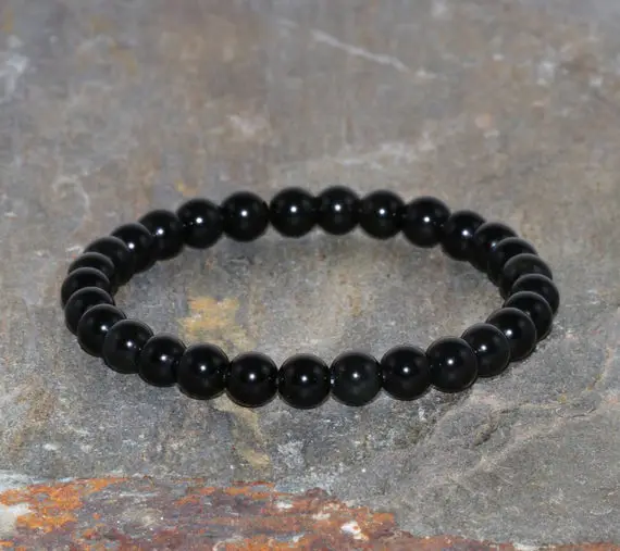 6mm Black Obsidian Stacking Bracelet, Stress Relief, Healing Crystals, Root Chakra, Yoga Jewelry, Dragonglass Protection-emotional Stability