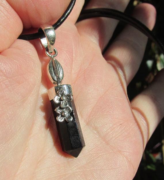 Sale, Simply Black, Elegant And Very Beautiful Pointed Black Onyx Necklace, 925 Silver, Cord Or Chain