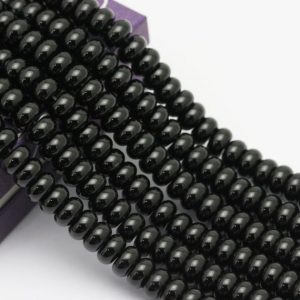 Shop Onyx Beads! 2.0mm Hole Black Onyx Smooth Rondelle Beads 5x8mm 6x10mm 8" Strand | Natural genuine beads Onyx beads for beading and jewelry making.  #jewelry #beads #beadedjewelry #diyjewelry #jewelrymaking #beadstore #beading #affiliate #ad
