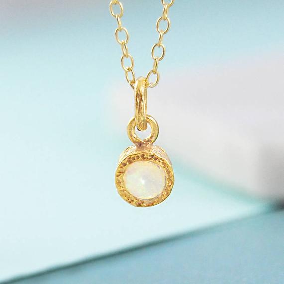 White Opal Necklace Gold October Birthstone Necklace For Mom Opal Pendant Necklace Sterling Silver Dainty Gemstone Necklace