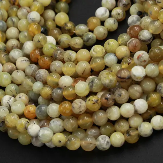 African Yellow Opal Beads 4mm 5mm 6mm 7mm 8mm 10mm Natural Dendritic Opal 15.5" Strand