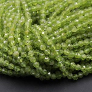 Shop Faceted Gemstone Beads! AAA Natural Green Peridot 2mm 3mm 4mm 5mm Faceted Round Beads Micro Laser Diamond Cut Real Genuine Gemstone 15.5" Strand | Natural genuine faceted Gemstone beads for beading and jewelry making.  #jewelry #beads #beadedjewelry #diyjewelry #jewelrymaking #beadstore #beading #affiliate #ad