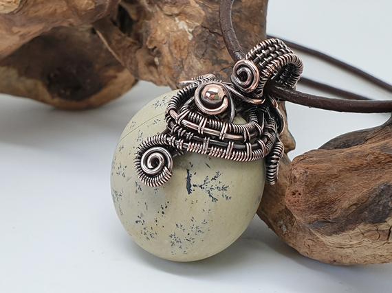 Picture Jasper Necklace, Pebble Pendant, Wire Wrapped Jewellery, Natural Stone Jewellery
